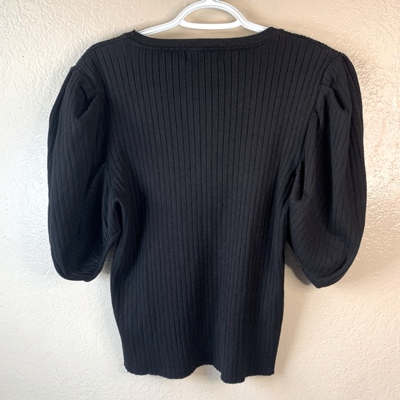En Saison Boho Whimsigoth Black Ribbed Puff Sleeve Sweater Size XL - Picture 3 of 4